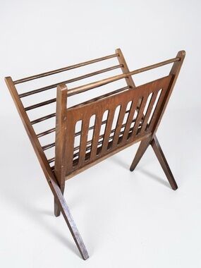 Mid Century Teak Magazine Rack Folding Danish Modern Decor